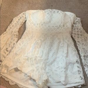 Off the shoulder white lace romper